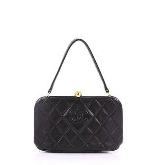 Chanel Vintage Diamond CC Frame Top Handle Bag Quilted Leather Mini Black 37370112