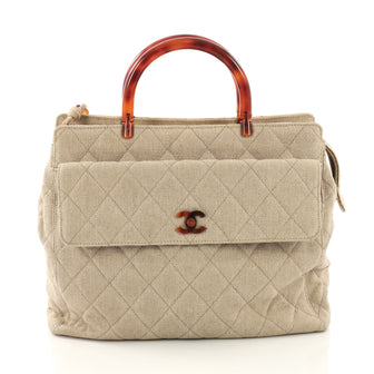 Chanel Vintage CC Resin Pocket Tote Quilted Canvas 37370115