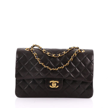 Chanel Vintage Classic Double Flap Bag Quilted Lambskin Medium Black 37370117