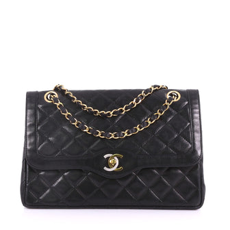 Chanel Vintage Two-Tone CC Flap Bag Quilted Lambskin Medium Black 37370132