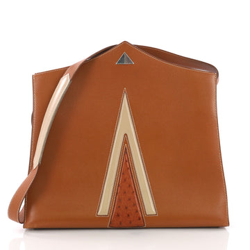 Hermes Vintage Tote Courchevel with Ostrich Medium Brown 3737013