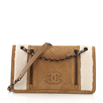 Chanel Double Zip CC Flap Bag Quilted Suede and Neutral 37370144