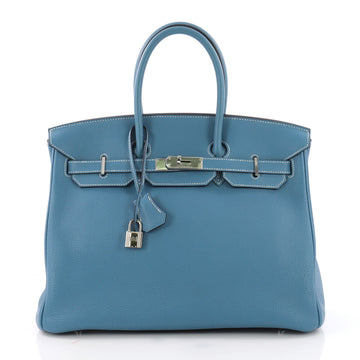 Hermes Birkin Handbag Blue Togo with Palladium Hardware 35