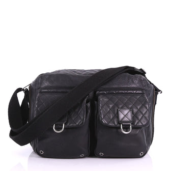 Chanel Sport Line Double Pocket Zip Messenger Leather Medium Black 37370169