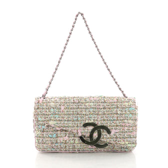Chanel Vintage CC Flap Bag Tweed Medium - Designer Handbag Pink 37370177