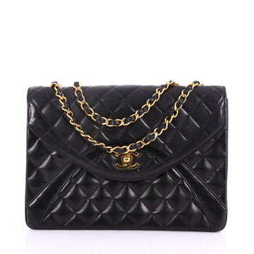 Vintage Chain Curved Flap Bag Quilted Leather Medium