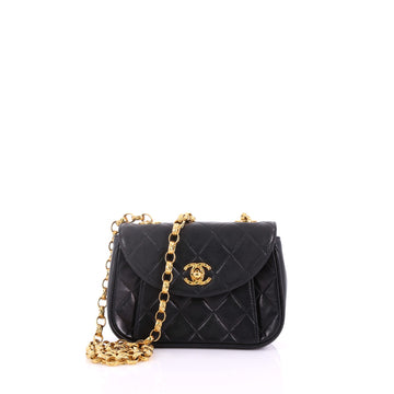 Vintage Round Flap Bag Quilted Leather Mini
