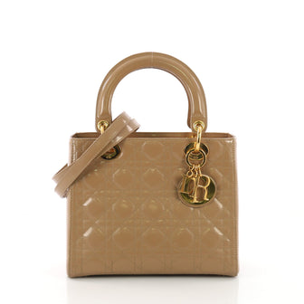 Vintage Lady Dior Handbag Cannage Quilt Patent Medium
