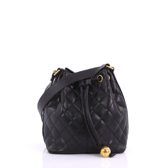 Chanel Vintage Bucket Bag Quilted Caviar Small Black 37370231
