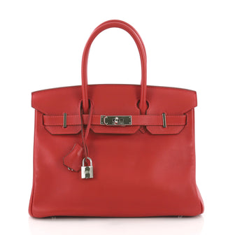 Birkin Handbag Rouge Vif Swift with Palladium Hardware 30