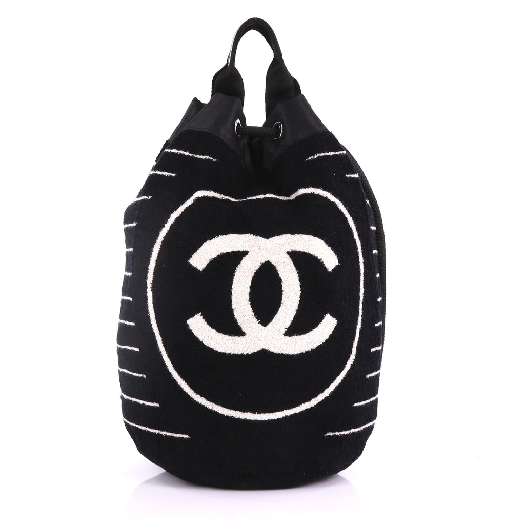 Chanel Black Terry Cloth Drawstring Beach Backpack Q6B37M4WKB001