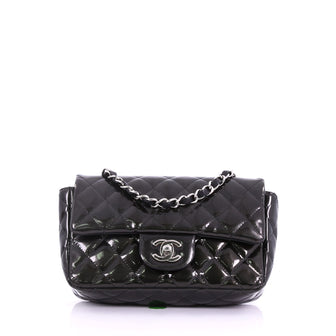 Chanel Classic Single Flap Bag Quilted Striated Metallic Patent Mini