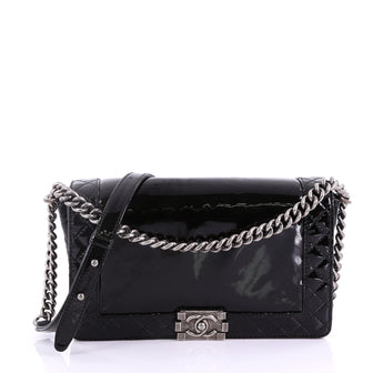 Chanel Reverso Boy Flap Bag Patent New Medium Black 3737062