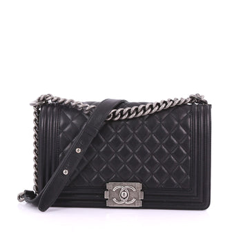 Chanel Boy Flap Bag Quilted Calfskin Old Medium Black 3737063