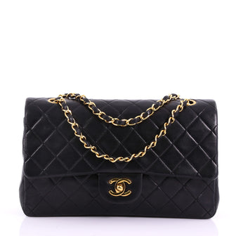 Chanel Vintage Classic Double Flap Bag Quilted Lambskin Medium Black 3737067
