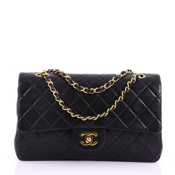 Chanel Vintage Classic Double Flap Bag Quilted Lambskin Medium Black 3737067