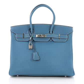 Hermes Birkin Handbag Blue Togo with Palladium Hardware 373706