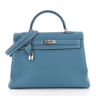 Kelly Handbag Blue Jean Togo with Palladium Hardware 35