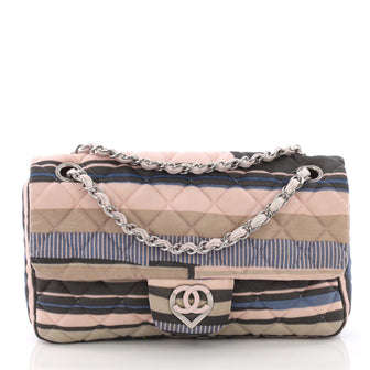 Chanel CC Heart Flap Bag Quilted Printed Jersey Medium 373981