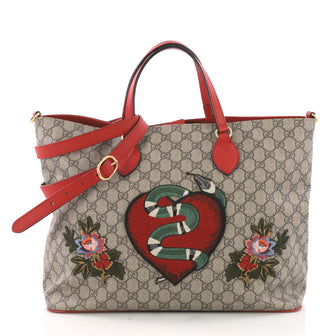 Gucci Convertible Soft Tote Embroidered GG Coated Canvas 374202