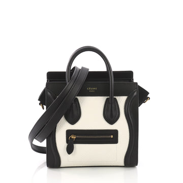 Celine Bicolor Luggage Handbag Grainy Leather Nano Black 374206