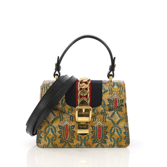 Gucci Sylvie Top Handle Bag Brocade Mini Gold 3742110