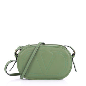  Valentino Logo Crossbody Bag Embossed Leather Small Green 374217