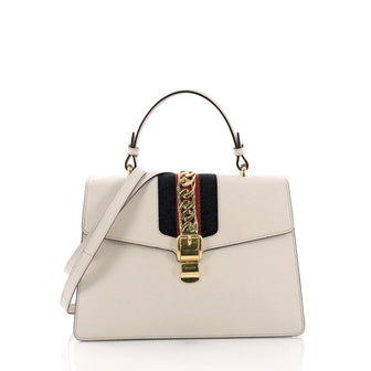 Gucci Sylvie Top Handle Bag Leather Medium White 374261