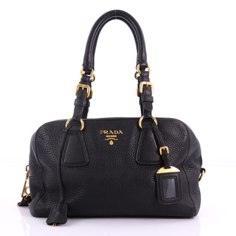  Prada Bauletto Handbag Vitello Daino Medium Black 374262