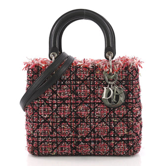Christian Dior Lady Dior Handbag Cannage Quilt Tweed with Pink 374264