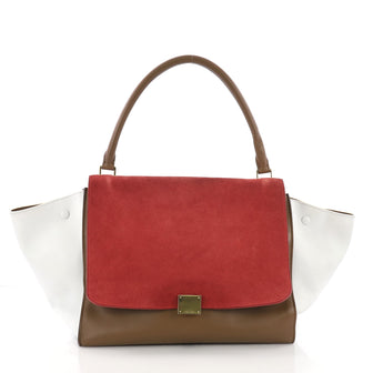 Celine Tricolor Trapeze Handbag Suede Large Red 374342