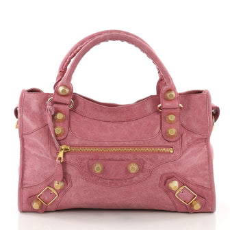 Balenciaga City Giant Studs Handbag Leather Medium Pink 3745241