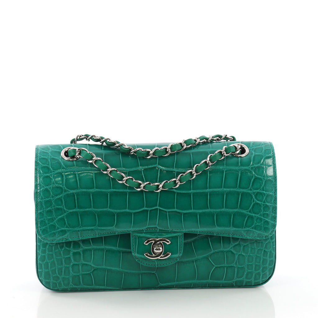 Chanel Classic Double Flap Bag Alligator Jumbo Green 1494921