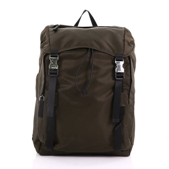  Prada Double Buckle Backpack Tessuto Green 374571