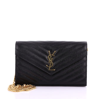 Saint Laurent Classic Monogram Wallet on Chain Matelasse Chevron Leather Medium Black 374591
