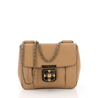 Chloe Elsie Chain Shoulder Bag Leather Small Brown 374621