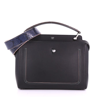 Fendi DotCom Convertible Satchel Leather with Elaphe Medium Black 3746919