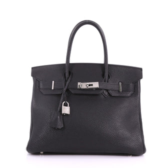 Hermes Birkin Handbag Black Togo with Palladium Hardware 30