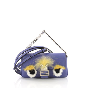 Fendi Monster Baguette Leather and Fur Micro Blue 3746949
