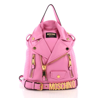 Moschino Moto Jacket Backpack Leather - Designer Handbag Pink 3746951