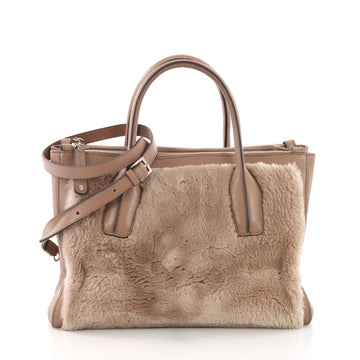 Tod's D Cube Double Zip Tote Fur with Leather Small 3746967