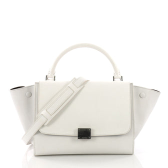 Celine Trapeze Handbag Leather Small White 374731