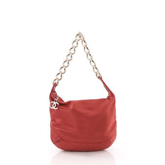 Chanel Vintage Chain Hobo Satin Small Red 374742