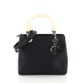 Christian Dior Lady Dior Handbag Canvas Medium Blue 374743