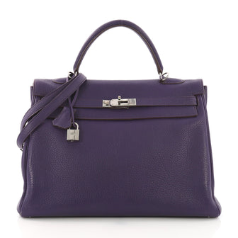 Hermes Kelly Handbag Purple Togo with Palladium Hardware 35