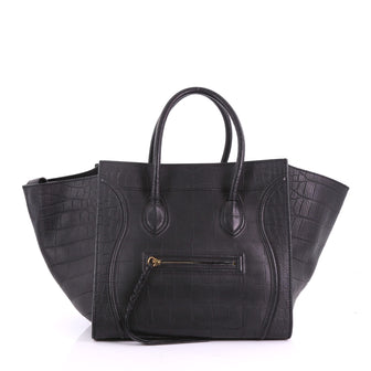 Celine Phantom Handbag Crocodile Embossed Leather Medium Black 3747822