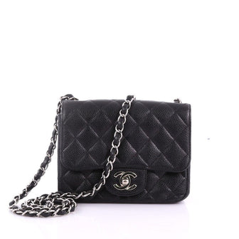 Chanel Square Classic Single Flap Bag Quilted Caviar Mini Black 374786