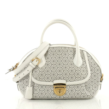 Salvatore Ferragamo Fiamma Satchel Laser Cut Leather Medium White 374792