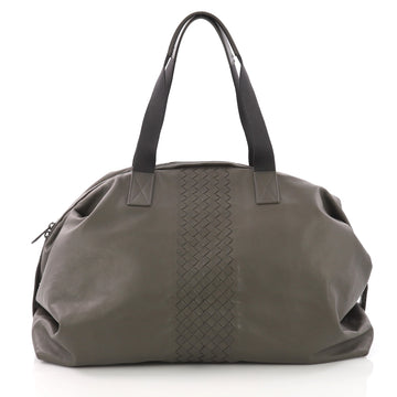 Bottega Veneta Weekender Bag Leather with Intrecciato Detail Large Gray 3748016