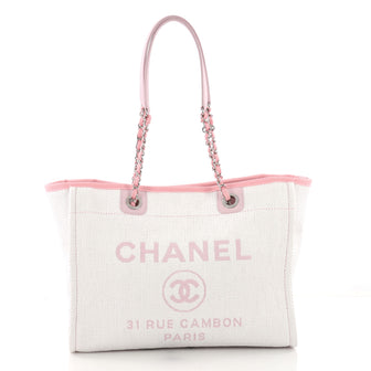 Chanel Deauville Chain Tote Raffia Small White 3748018